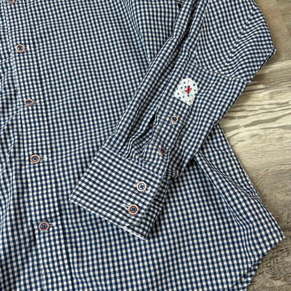 Robert Graham Tailored Fit Shirt Large Gingham Embroidered Cuffs Cotton - Picture 2 of 8